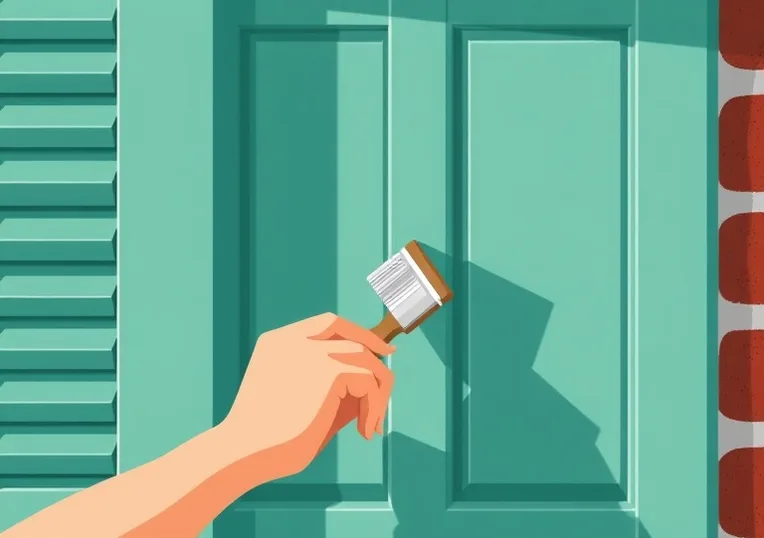 Mise en peinture au pinceau de volets et d'encadrements en bois