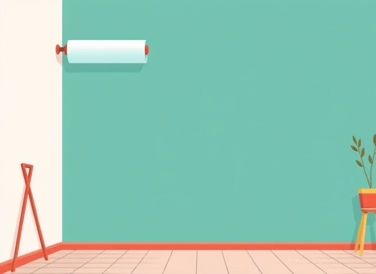 Pose de papier peint, rouleau et brosse à maroufler